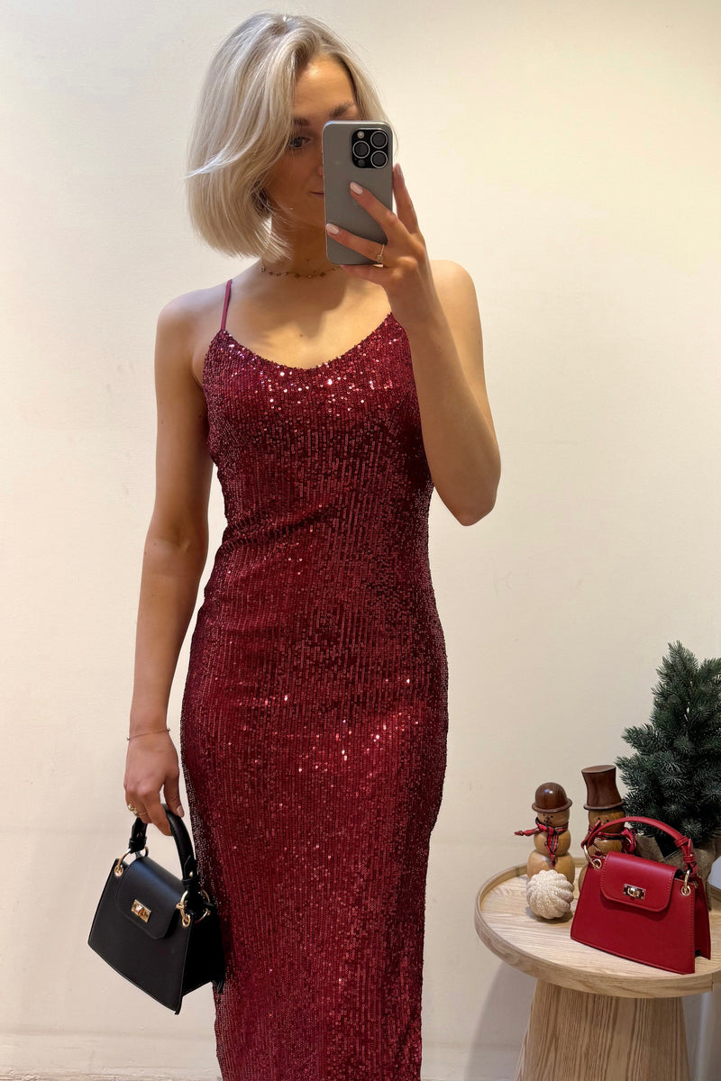 Sterre Sequin Dress - Bordeaux - LA V STORE 