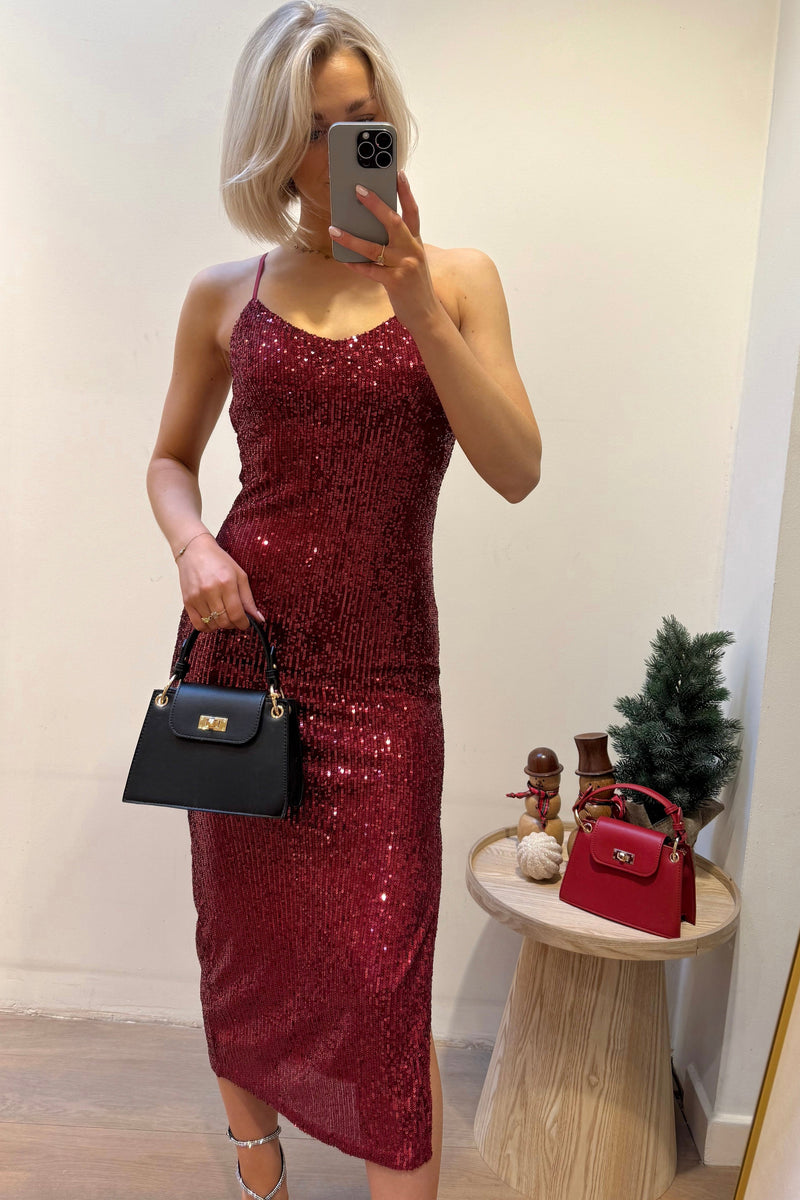 Sterre Sequin Dress - Bordeaux - LA V STORE 