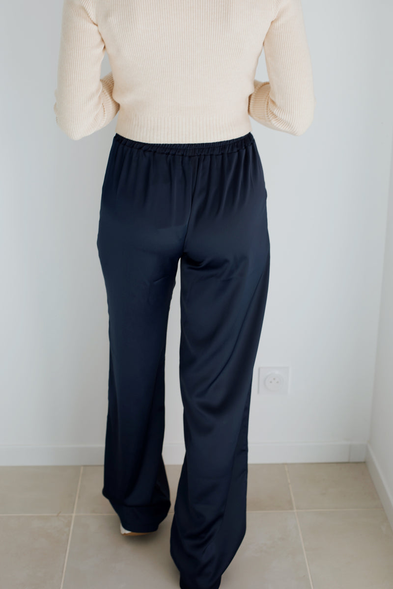 Mabel Satin Trousers - Dark Blue